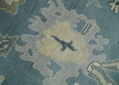 Antique Charcoal and Beige Hand Knotted Traditional Oushak Wool Area Rug.