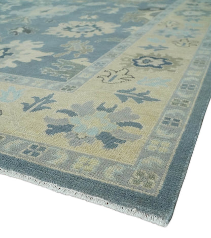 Antique Charcoal and Beige Hand Knotted Traditional Oushak Wool Area Rug.