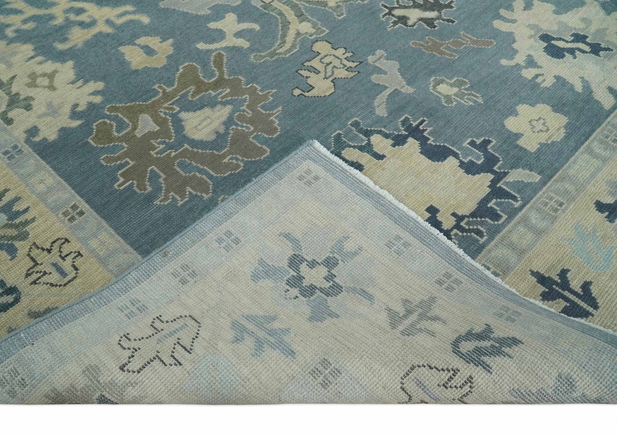 Antique Charcoal and Beige Hand Knotted Traditional Oushak Wool Area Rug.