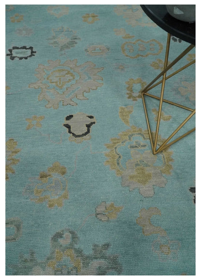 Antique Blue And Charcoal Hand knotted Traditional Oushak Wool Area Rug.