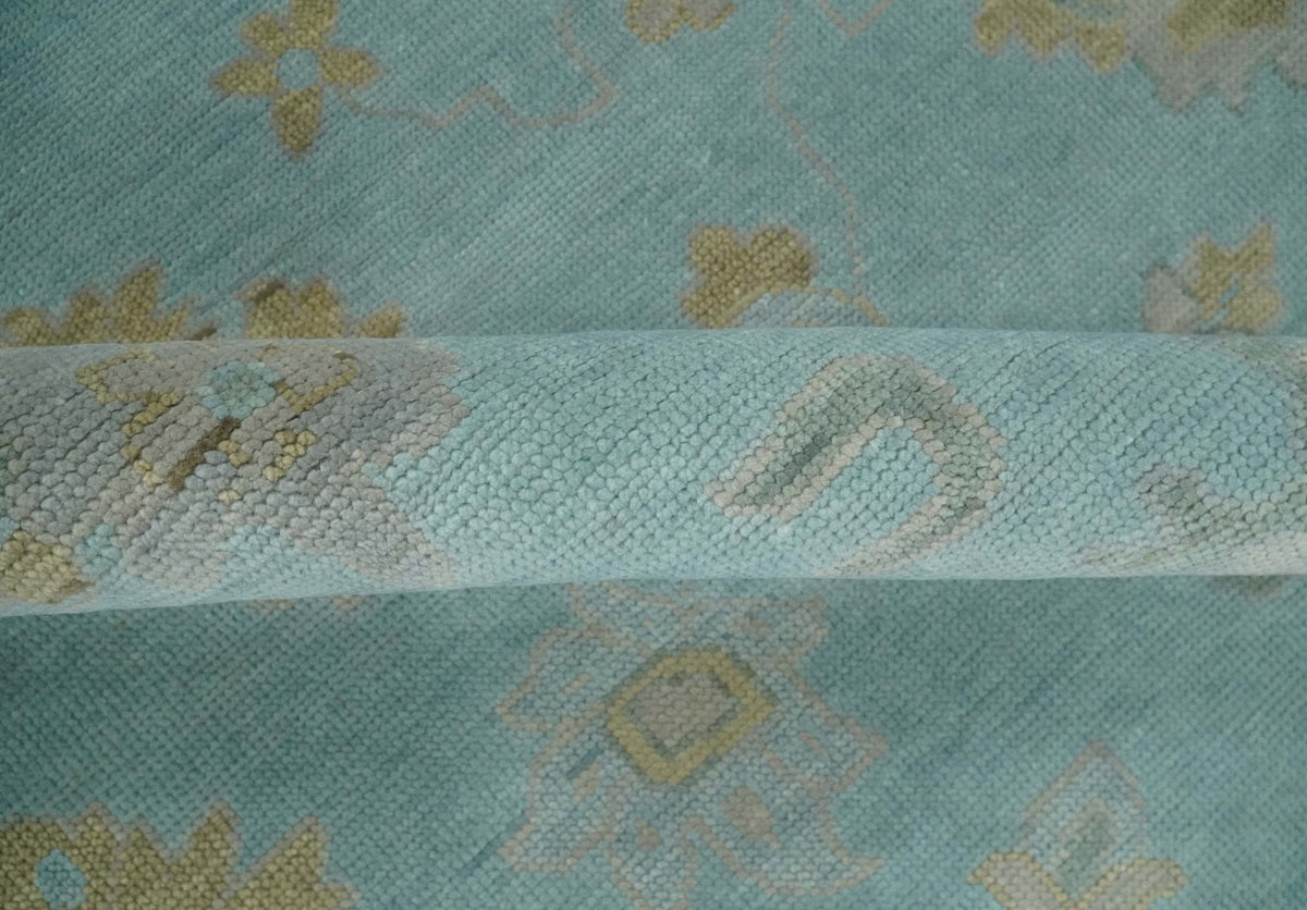 Antique Blue And Charcoal Hand knotted Traditional Oushak Wool Area Rug.