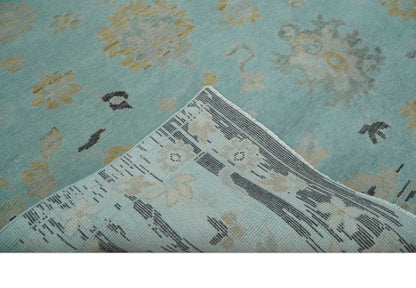 Antique Blue And Charcoal Hand knotted Traditional Oushak Wool Area Rug.