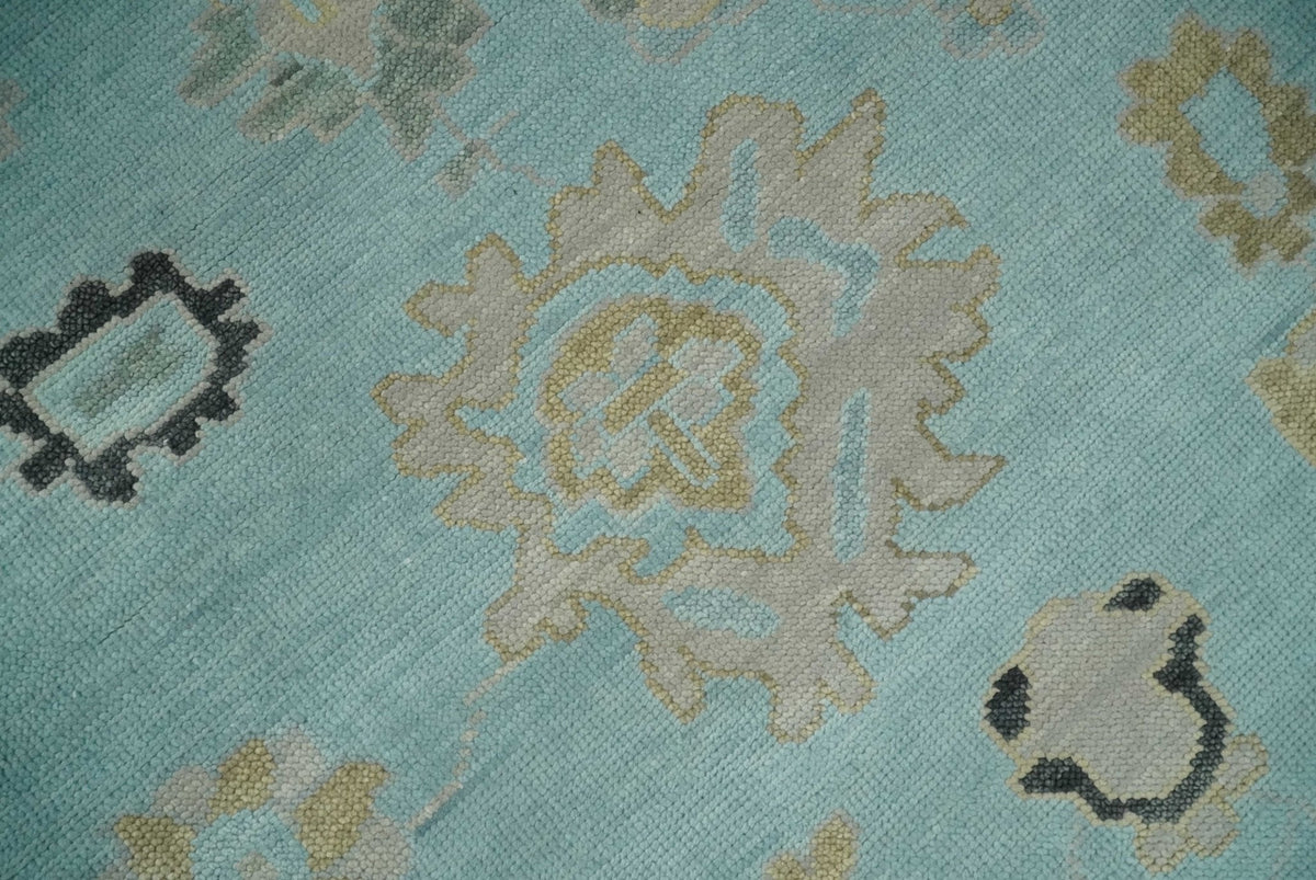 Antique Blue And Charcoal Hand knotted Traditional Oushak Wool Area Rug.