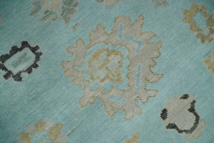 Antique Blue And Charcoal Hand knotted Traditional Oushak Wool Area Rug.