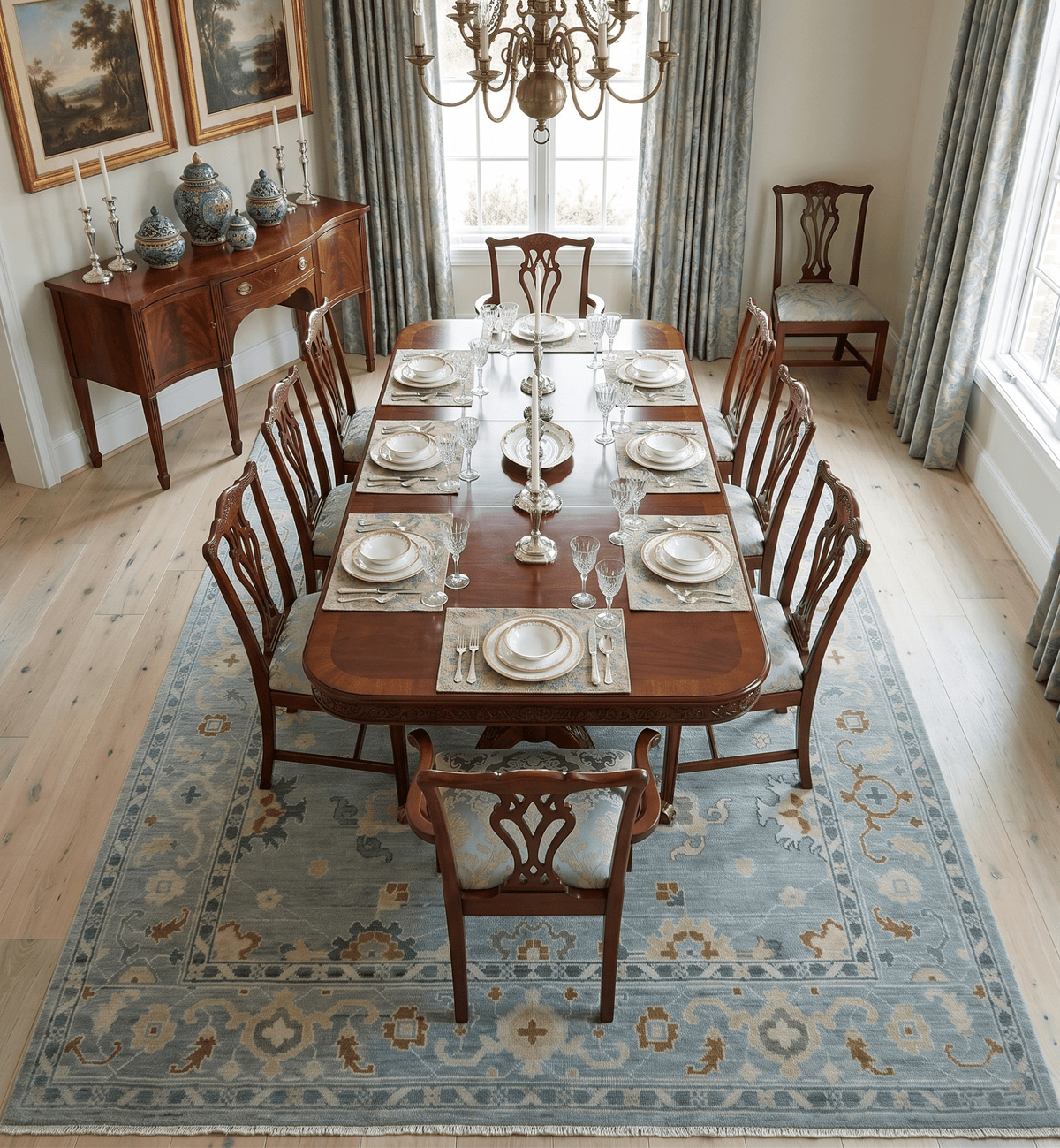 Antique Blue And Brown Hand Knotted Traditional Turkish Style Area Rug.