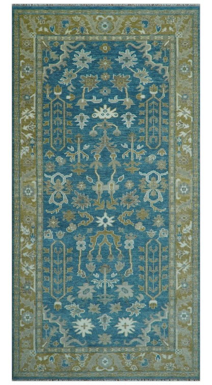 Antique Blue and Brown Traditional Persian Hand Knotted Wool Area Rug.