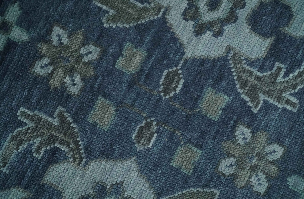 Antique Blue and Silver Hand Knotted Traditional Vintage Wool Rug.
