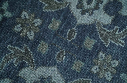 Antique Blue and Silver Hand Knotted Traditional Vintage Wool Rug.