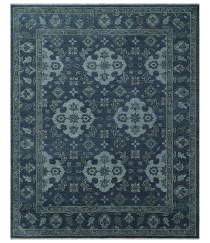 Antique Blue and Silver Hand Knotted Traditional Vintage Wool Rug.