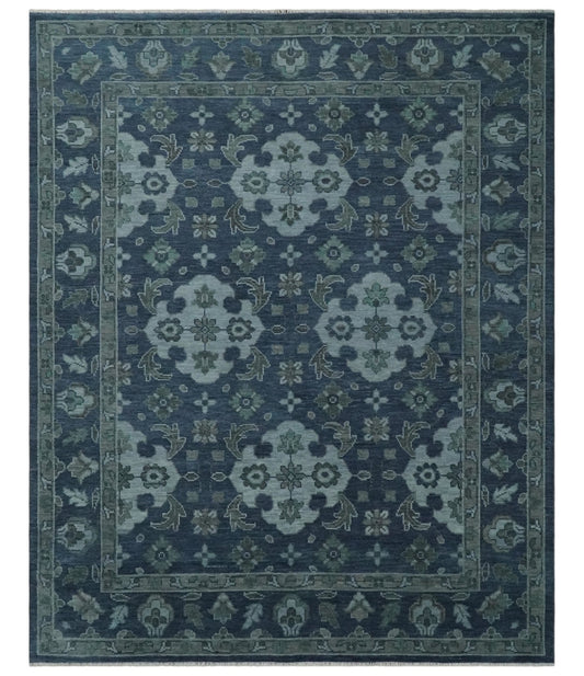 Antique Blue and Silver Hand Knotted Traditional Vintage Wool Rug.