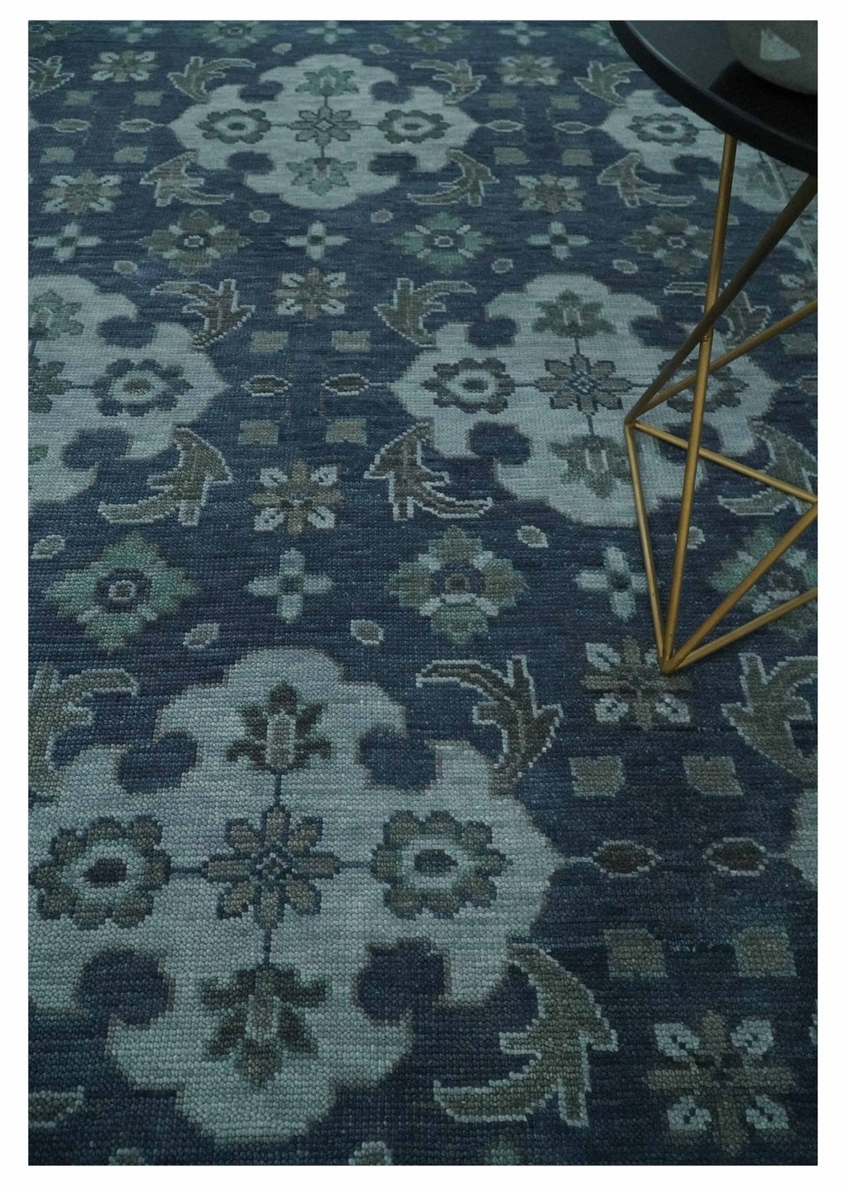 Antique Blue and Silver Hand Knotted Traditional Vintage Wool Rug.