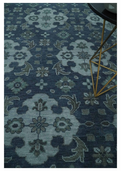 Antique Blue and Silver Hand Knotted Traditional Vintage Wool Rug.
