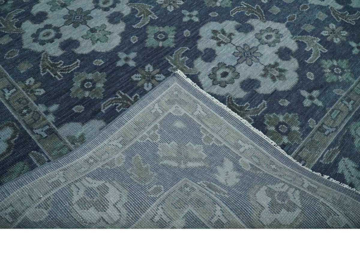 Antique Blue and Silver Hand Knotted Traditional Vintage Wool Rug.