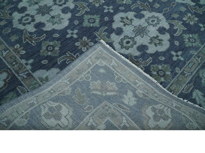 Antique Blue and Silver Hand Knotted Traditional Vintage Wool Rug.