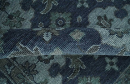 Antique Blue and Silver Hand Knotted Traditional Vintage Wool Rug.