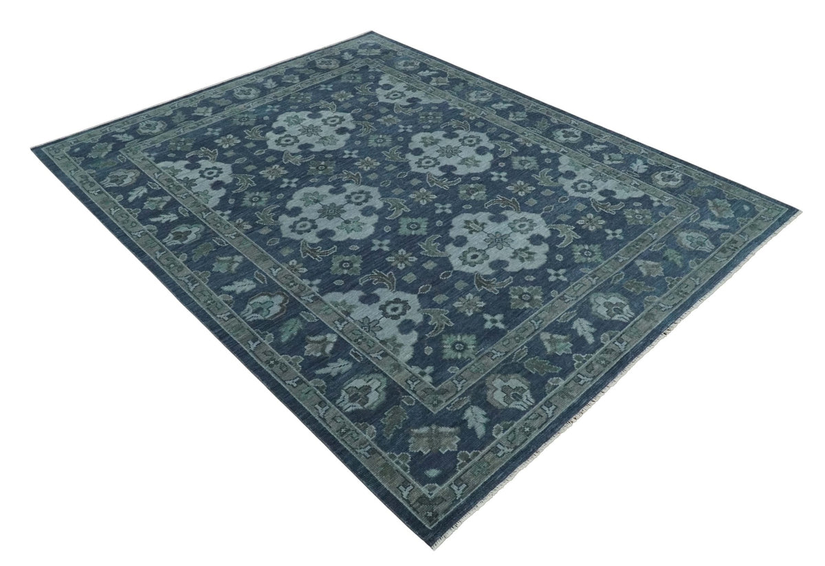 Antique Blue and Silver Hand Knotted Traditional Vintage Wool Rug.