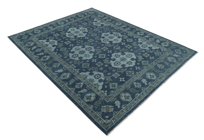 Antique Blue and Silver Hand Knotted Traditional Vintage Wool Rug.