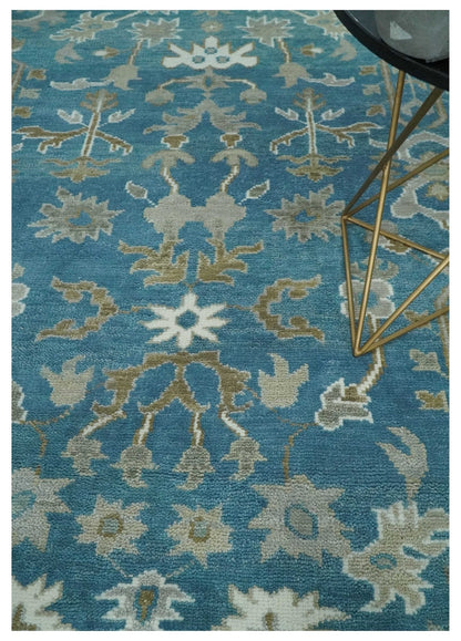 Antique Blue and Brown Traditional Persian Hand Knotted Wool Area Rug.
