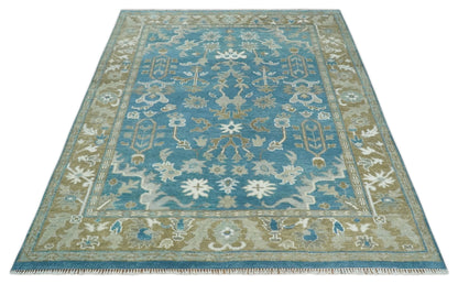 Antique Blue and Brown Traditional Persian Hand Knotted Wool Area Rug.