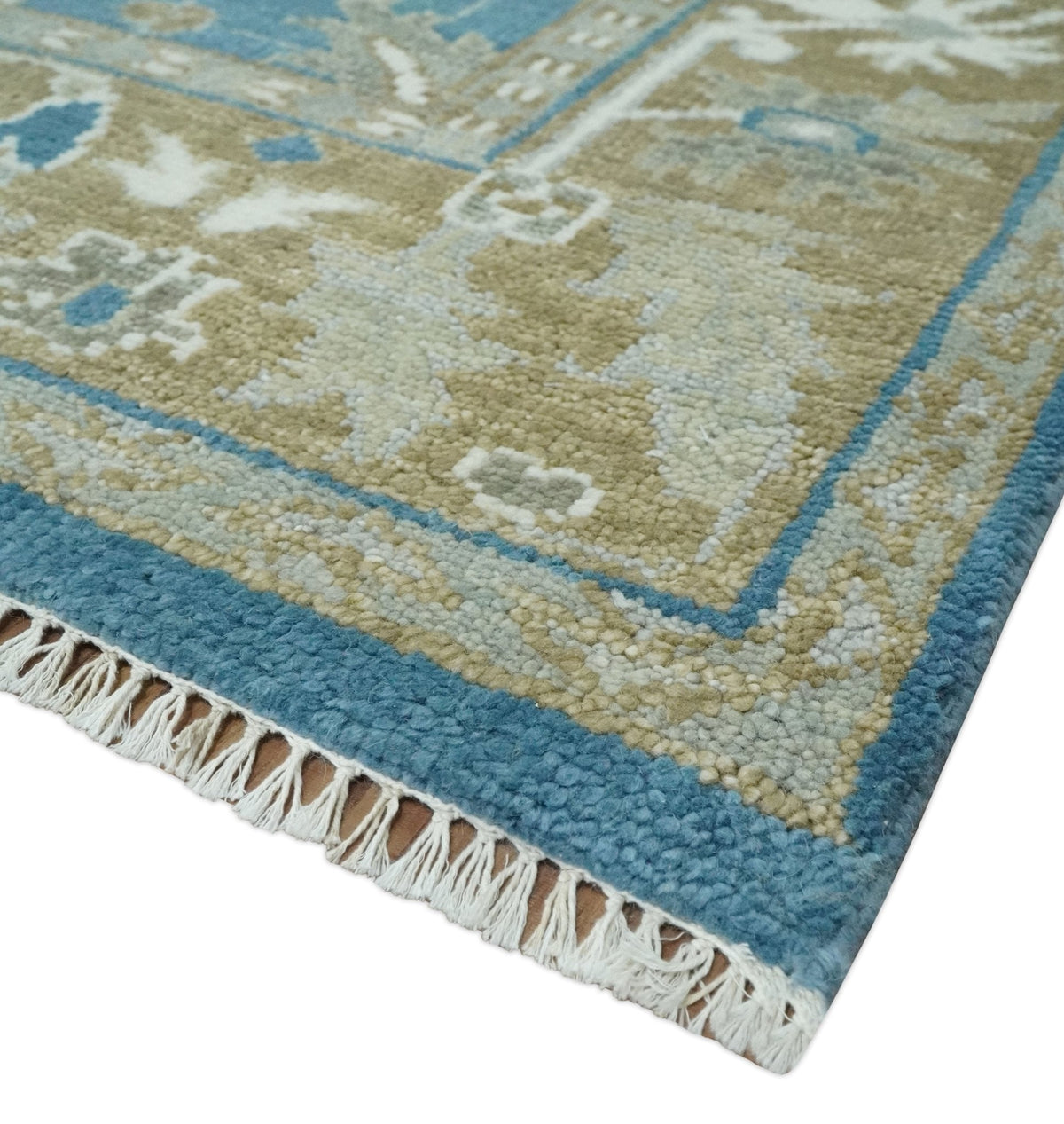 Antique Blue and Brown Traditional Persian Hand Knotted Wool Area Rug.
