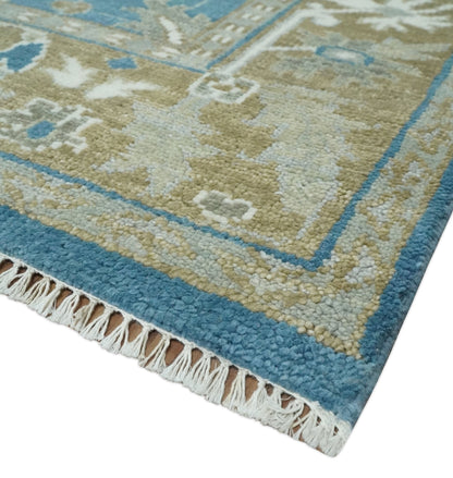 Antique Blue and Brown Traditional Persian Hand Knotted Wool Area Rug.
