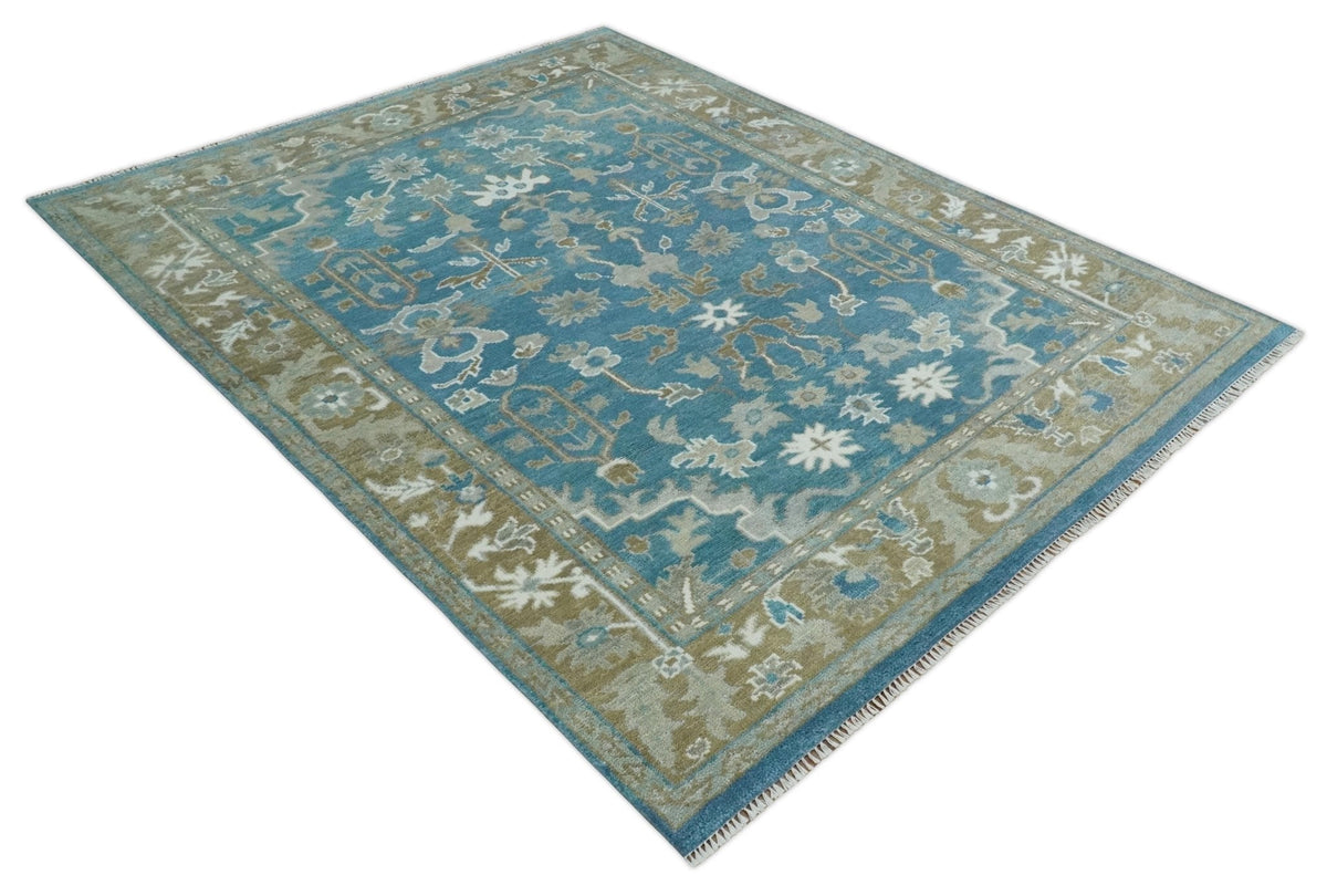 Antique Blue and Brown Traditional Persian Hand Knotted Wool Area Rug.
