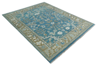 Antique Blue and Brown Traditional Persian Hand Knotted Wool Area Rug.