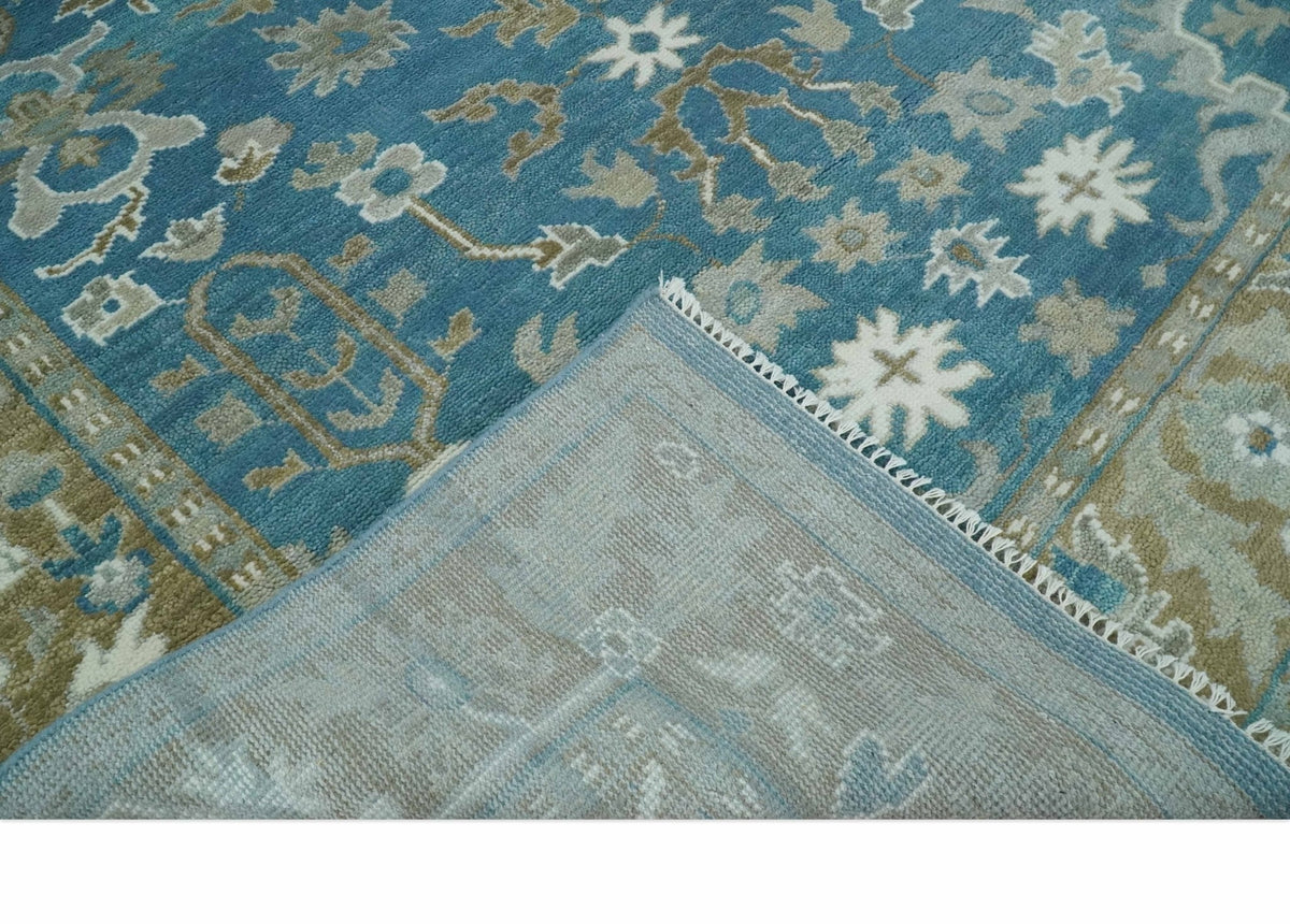Antique Blue and Brown Traditional Persian Hand Knotted Wool Area Rug.