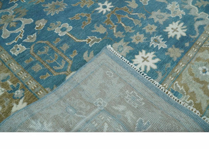 Antique Blue and Brown Traditional Persian Hand Knotted Wool Area Rug.