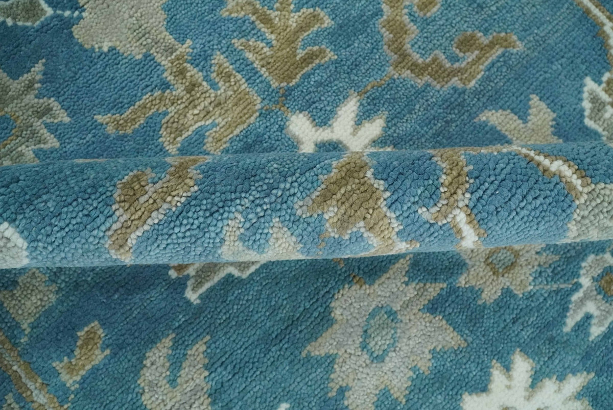 Antique Blue and Brown Traditional Persian Hand Knotted Wool Area Rug.