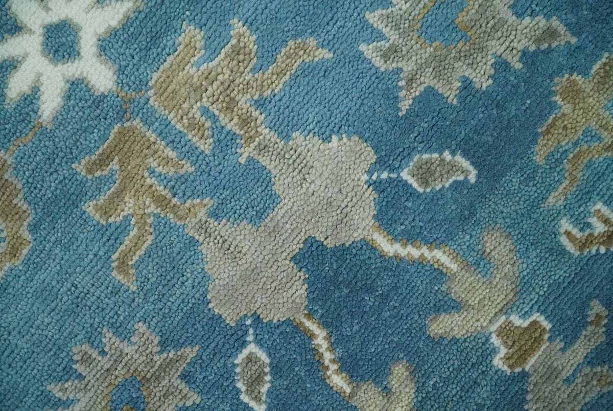 Antique Blue and Brown Traditional Persian Hand Knotted Wool Area Rug.