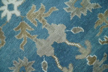 Antique Blue and Brown Traditional Persian Hand Knotted Wool Area Rug.