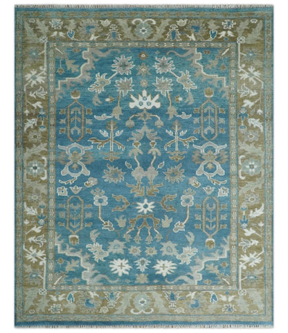 Antique Blue and Brown Traditional Persian Hand Knotted Wool Area Rug.