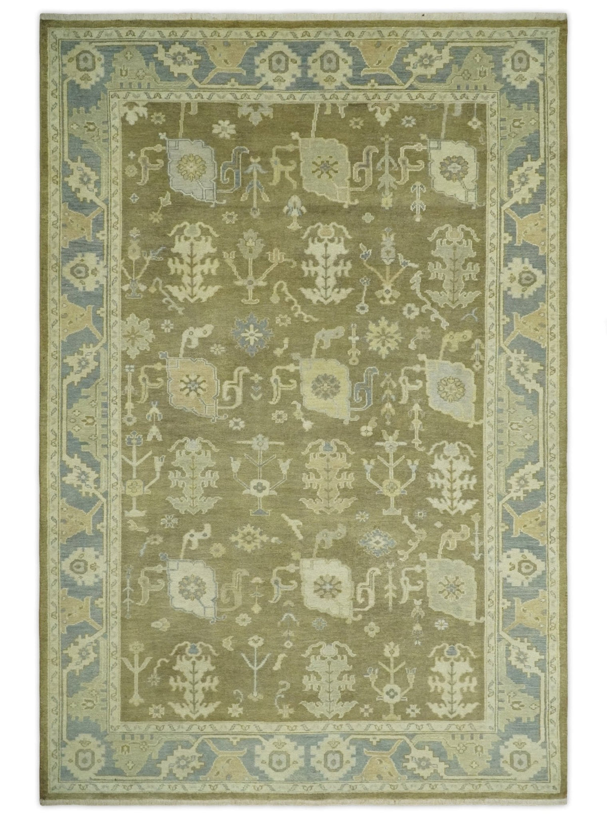 Antique Gray and Beige Hand Knotted Traditional Oushak Wool Rug.