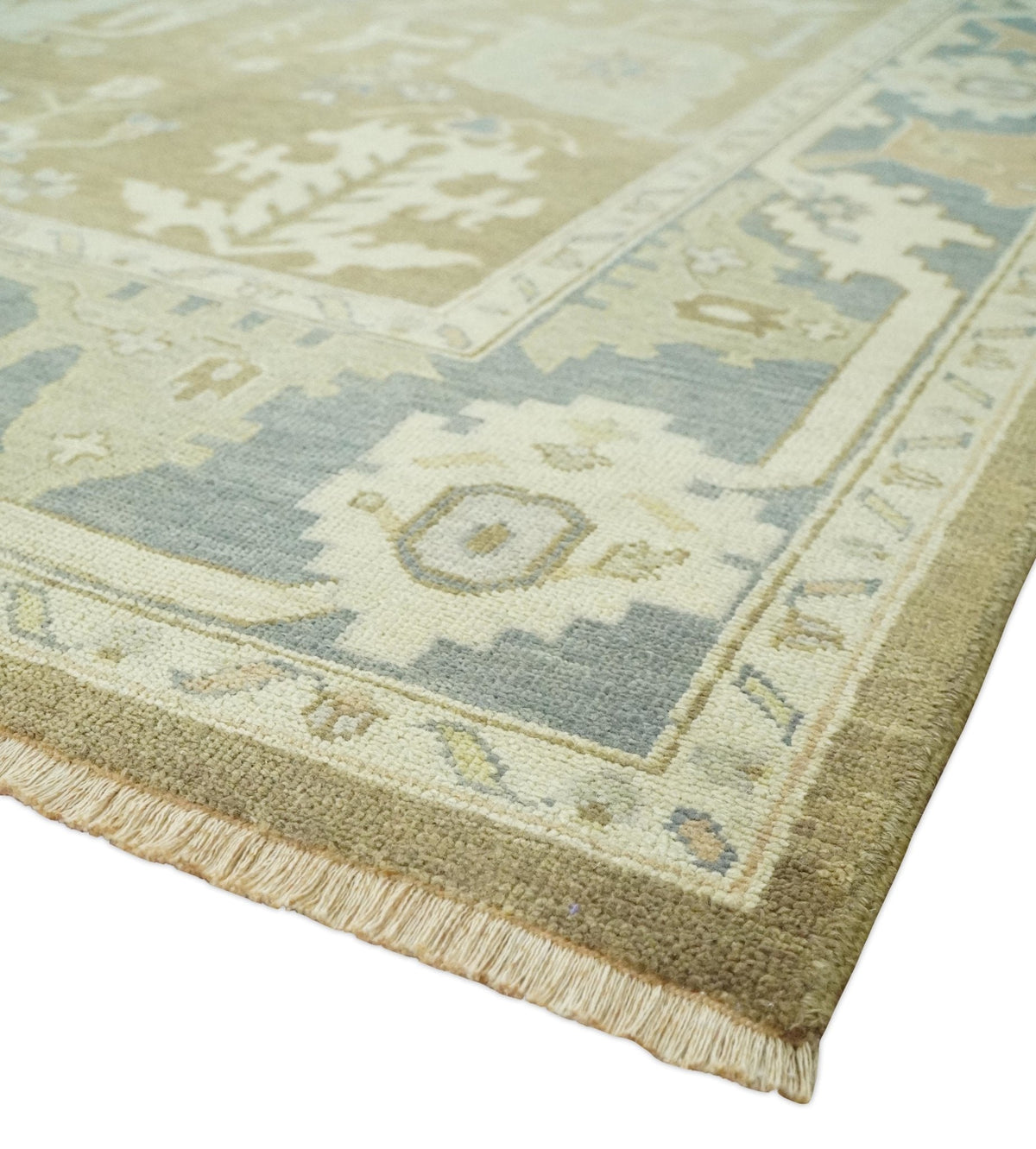Antique Gray and Beige Hand Knotted Traditional Oushak Wool Rug.