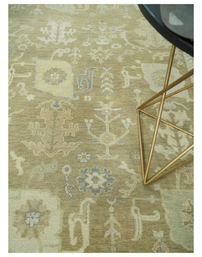 Antique Gray and Beige Hand Knotted Traditional Oushak Wool Rug.