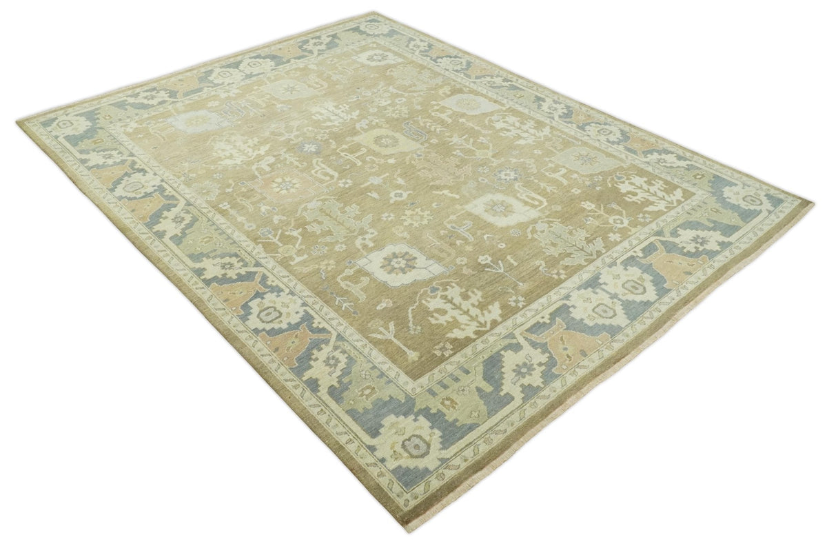 Antique Gray and Beige Hand Knotted Traditional Oushak Wool Rug.
