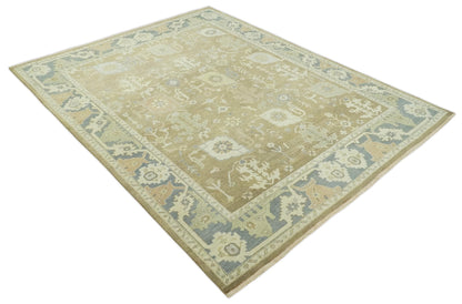 Antique Gray and Beige Hand Knotted Traditional Oushak Wool Rug.
