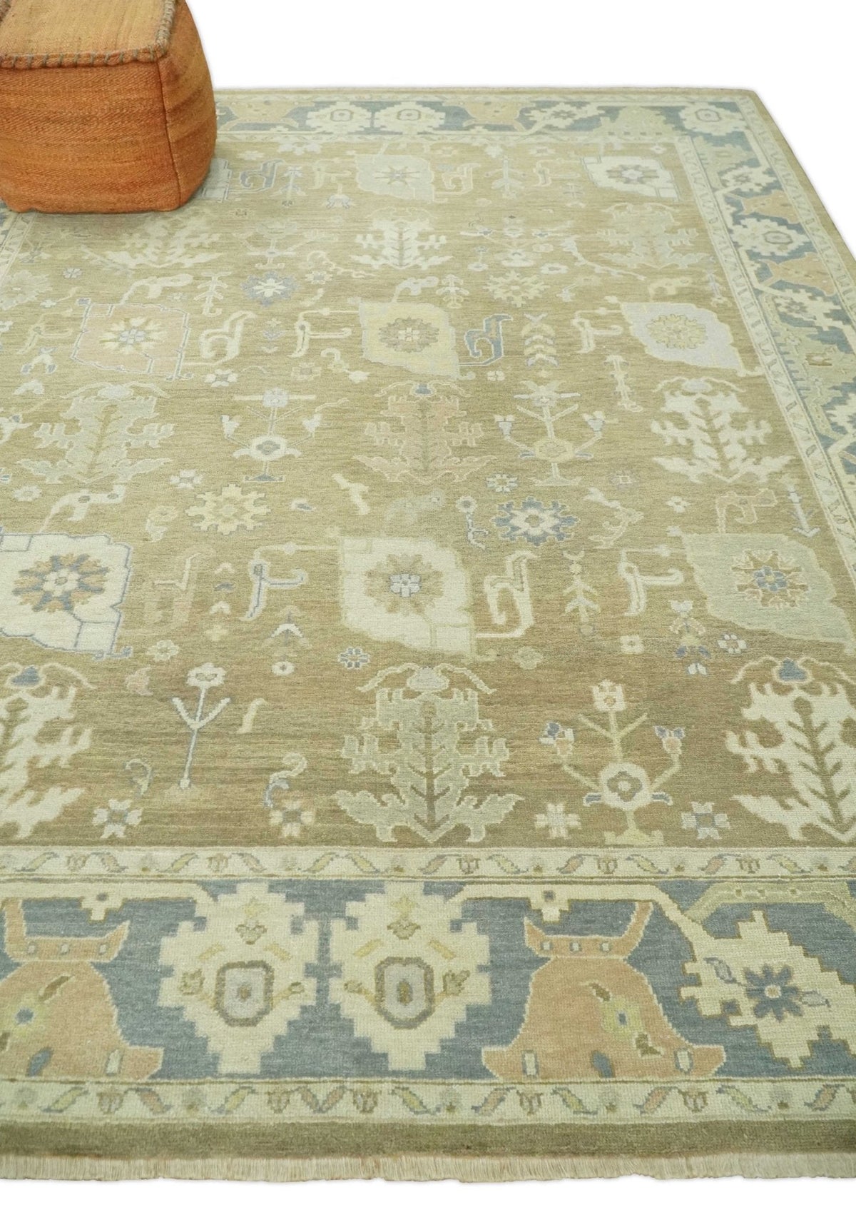 Antique Gray and Beige Hand Knotted Traditional Oushak Wool Rug.