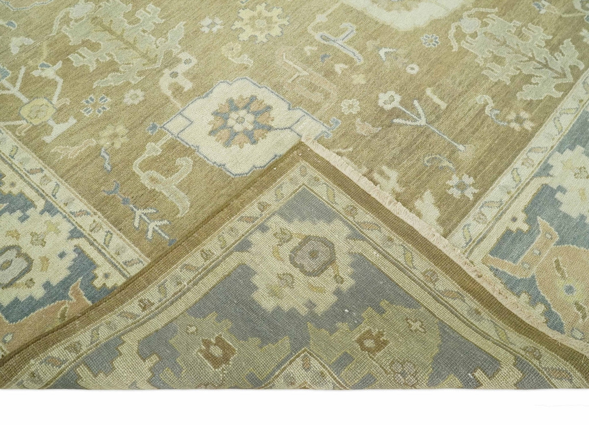 Antique Gray and Beige Hand Knotted Traditional Oushak Wool Rug.