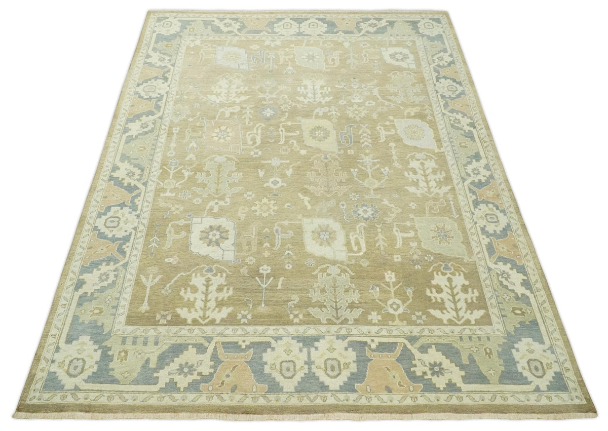 Antique Gray and Beige Hand Knotted Traditional Oushak Wool Rug.