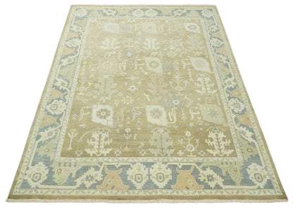 Antique Gray and Beige Hand Knotted Traditional Oushak Wool Rug.
