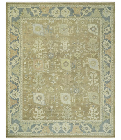 Antique Gray and Beige Hand Knotted Traditional Oushak Wool Rug.