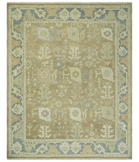 Antique Gray and Beige Hand Knotted Traditional Oushak Wool Rug.