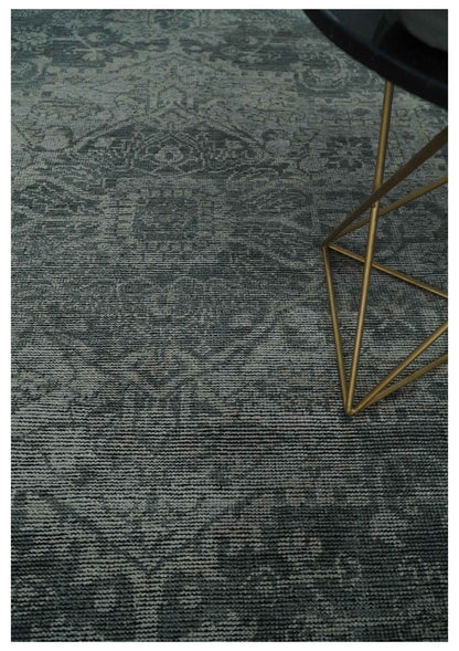 Antique Design Charcoal and Silver Traditional Medallion Custom Made wool Area Rug.