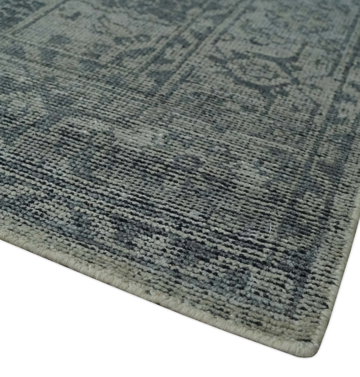 Antique Design Charcoal and Silver Traditional Medallion Custom Made wool Area Rug.