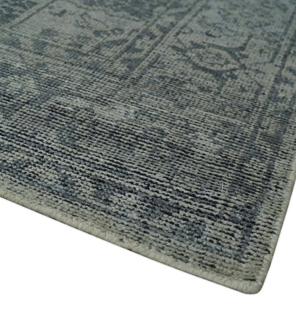 Antique Design Charcoal and Silver Traditional Medallion Custom Made wool Area Rug.