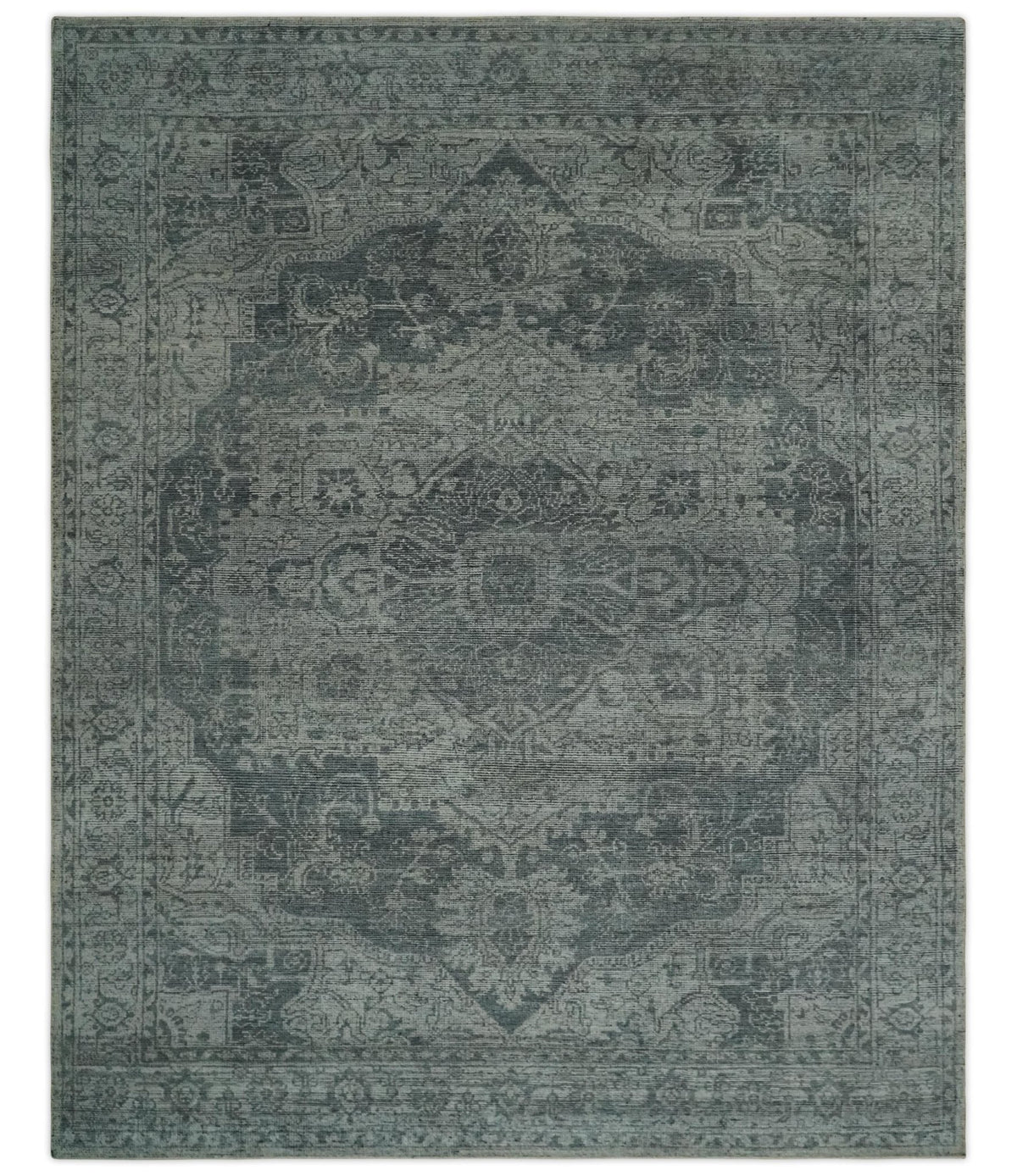 Antique Design Charcoal and Silver Traditional Medallion Custom Made wool Area Rug.