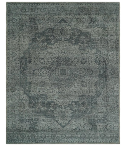 Antique Design Charcoal and Silver Traditional Medallion Custom Made wool Area Rug.