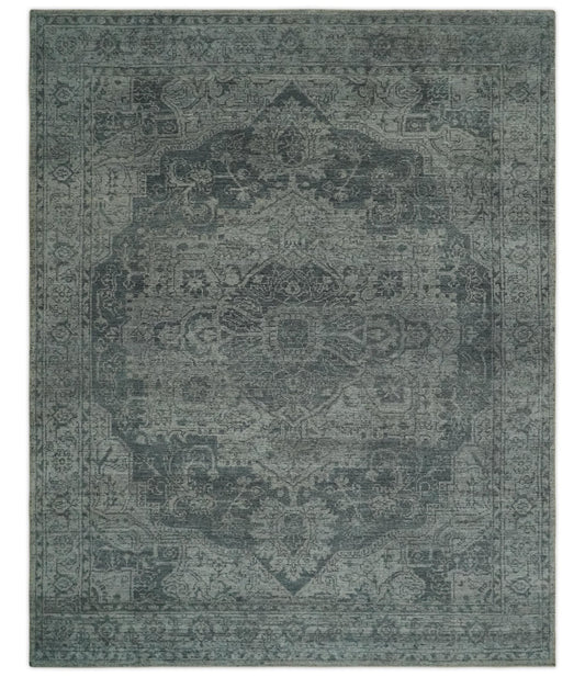 Antique Design Charcoal and Silver Traditional Medallion Custom Made wool Area Rug.